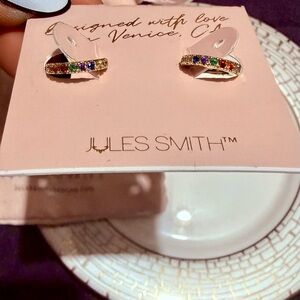 Jules Smith 14K Gold Plated Huggie Earrings with Multicolored Rainbow Gems